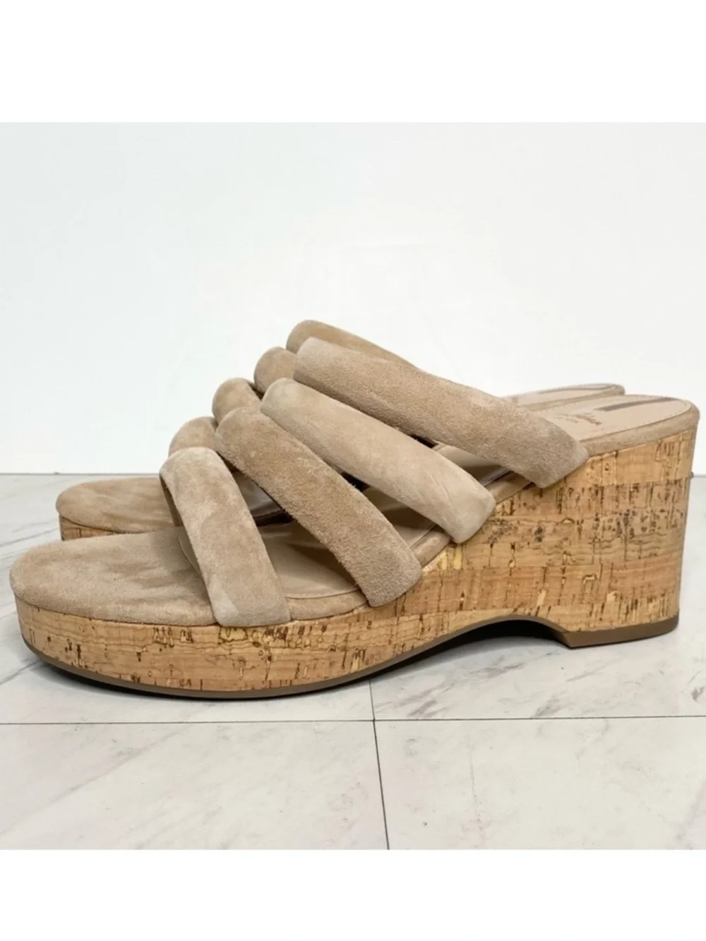 Sam Edelman Yuki Tan Suede Cork Wedge Heel Sandal 8 1/2 M